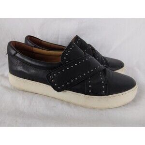 Frye Nina Sneaker Shoes Black Leather Studded Slip-On Hook Loop Womens Size 9 M